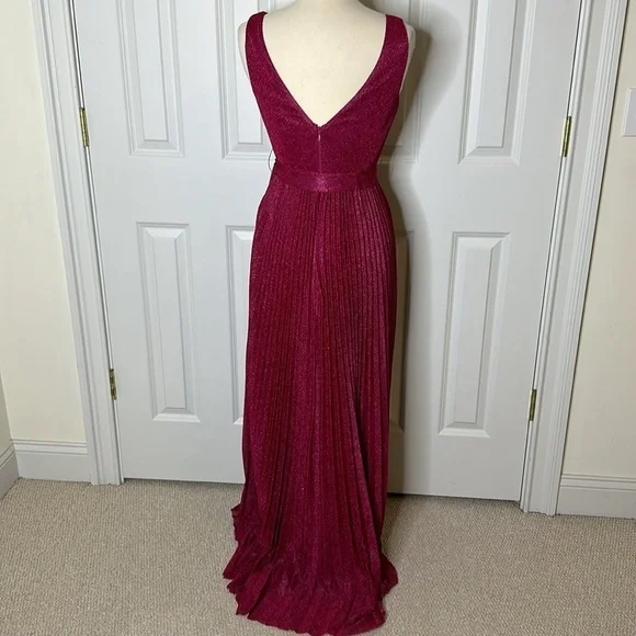 Maniju Magenta Sparkle V Neck Pleated Maxi Dress SzMedium - Picture 6 of 8